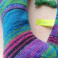 Wollsocken, handgestrickte Socken, Gr 40/41, gestrickte Socken, lila - grün - türkis Bild 7