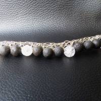 Zauberhaftes Flecht-Armband aus Silberdraht von Hand gehäkelt mit braunen Lava- und Bergkristall-Perlen, Magnetverschluß Bild 2