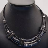 Lederkette mit Keramikperlen, schwarz silber, 41 +4 cm, Halskette, Keramikkette, Kette, Metallelemente Bild 2