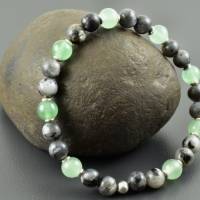 Armband mit dunklem Labradorit, Aventurin und 925er Silber, Edelstein-Perlen-Armband auf Gummizug grau grün Geschenk Bild 2