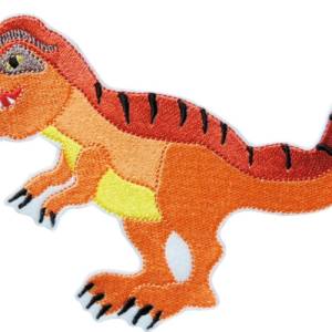 T Rex extra groß Dinosaurier zum aufbügeln bügelbild stickapplikation patch aufnäher applikation t-rex orange farben Bild 3