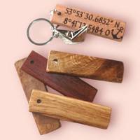 Koordinaten nach Wunsch, Schlüsselanhänger aus Holz + Beiboot, personalisierbar Bild 2