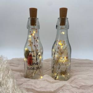 Lichtflasche mit Trockenblume, Flaschenlicht, Leuchtflasche, Tischdeko Taufe, Tischdeko Kommunion, Konfirmation, Bild 3