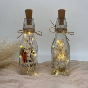 Lichtflasche mit Trockenblume, Flaschenlicht, Leuchtflasche, Tischdeko Taufe, Tischdeko Kommunion, Konfirmation, Bild 5