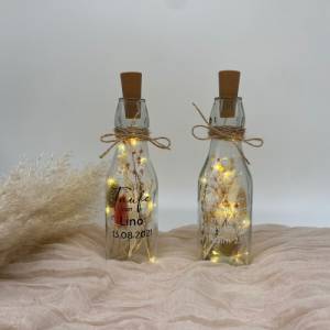Lichtflasche mit Trockenblume, Flaschenlicht, Leuchtflasche, Tischdeko Taufe, Tischdeko Kommunion, Konfirmation, Bild 6