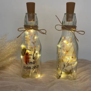 Lichtflasche mit Trockenblume, Flaschenlicht, Leuchtflasche, Tischdeko Taufe, Tischdeko Kommunion, Konfirmation, Bild 8