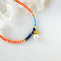 Farbiges Heilsteinarmband „orange-blue“ mit Wunschgravur Bild 2