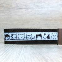 Schlüsselband Geschenk-Schlüsselanhänger Katzen-Anhänger schwarz grau-kleines Geschenk Mitbringsel Taschenbaumler Bild 1