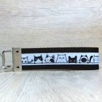 Schlüsselband Geschenk-Schlüsselanhänger Katzen-Anhänger schwarz grau-kleines Geschenk Mitbringsel Taschenbaumler Bild 2