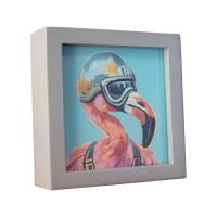 Original Mini Gemälde, handgemalt, Acrylbild, 10x10 cm, Flamingo, Einzelstück, mit Bilderrahmen Bild 2