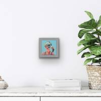Original Mini Gemälde, handgemalt, Acrylbild, 10x10 cm, Flamingo, Einzelstück, mit Bilderrahmen Bild 3