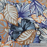 Stoff Viskose Elastan Single Jersey blau Blatt Blüten dehnbar fließend fallend Bild 3
