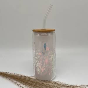 Glas mit Deckel u Strohhalm*Trinkglas*Geburtstagsgeschenk*Kaffebecher mit Deckel*personalisierte Trinkglas*Bambusdeckel* Bild 1