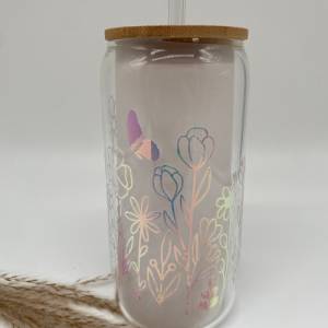 Glas mit Deckel u Strohhalm*Trinkglas*Geburtstagsgeschenk*Kaffebecher mit Deckel*personalisierte Trinkglas*Bambusdeckel* Bild 2