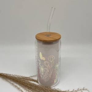 Glas mit Deckel u Strohhalm*Trinkglas*Geburtstagsgeschenk*Kaffebecher mit Deckel*personalisierte Trinkglas*Bambusdeckel* Bild 3