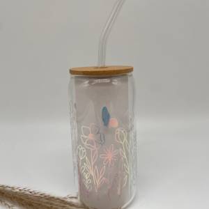 Glas mit Deckel u Strohhalm*Trinkglas*Geburtstagsgeschenk*Kaffebecher mit Deckel*personalisierte Trinkglas*Bambusdeckel* Bild 5