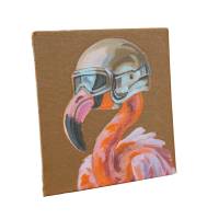 Original Mini Gemälde, handgemalt, Acrylbild, 10x10 cm, Flamingo, Einzelstück, mit Bilderrahmen Bild 5