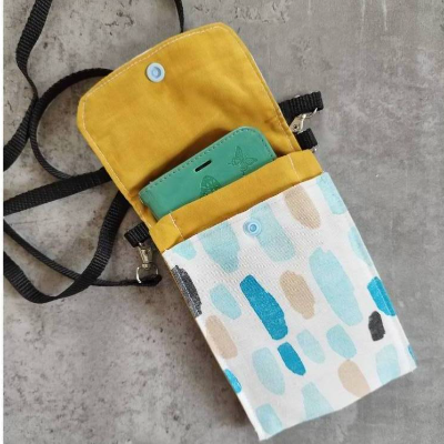 Handytasche zum Umhängen aus Stoff, kleine Handtasche mit 2 Fächern
