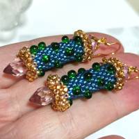Ohrringe blau grün flieder Glasperlen handgemacht Silber vergoldet marinelook Bild 1