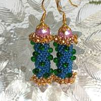 Ohrringe blau grün flieder Glasperlen handgemacht Silber vergoldet marinelook Bild 2