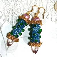 Ohrringe blau grün flieder Glasperlen handgemacht Silber vergoldet marinelook Bild 3