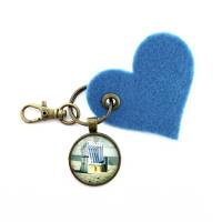 Sylt Strandkorb maritim Meer Urlaub Schlüsselanhänger mit Foto Cabochon und Filzherz Geschenk für sie Bild 1