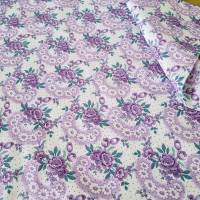 Kissenbezug Bauernbettwäsche, Rosen Blätter Punkte in lila weiß grün, Wäschestoff Bauernstoff, Vintage Landhausstil Bild 1