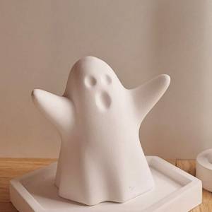 Geist Gespenst Figur Statue aus Keramik weiße Halloween Dekoration Geschenkidee Bild 1