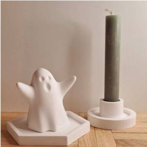 Geist Gespenst Figur Statue aus Keramik weiße Halloween Dekoration Geschenkidee Bild 2