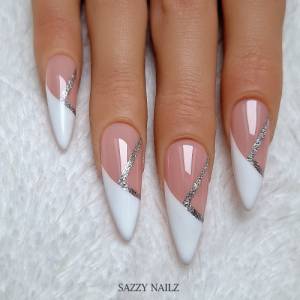 Press on Nails - French Nägel - Fingernägel zum Aufkleben - Weiß Silber French - handgefertigt Bild 5