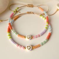 Farbenfrohes Armband mit Herz oder Smiley, Miyuki und Toho Rocailles, Geschenk Freundin Tochter Bild 2