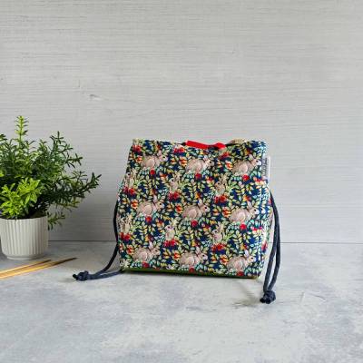 Projekttasche für Stricken | Hasen | Bobbeltasche | Japanische Reistasche | besondere Stricktasche | Projekt Bag