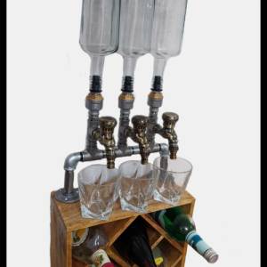 3Fach Wein- und Spirituosenspender für Hausbar, Flaschenregal, Industrial Style, Alkoholspender, Geschenk für Männer, Mä Bild 1