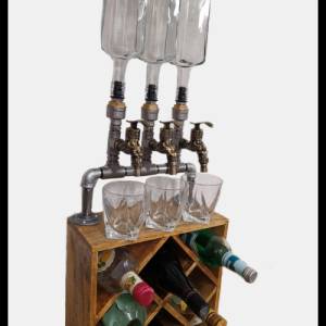 3Fach Wein- und Spirituosenspender für Hausbar, Flaschenregal, Industrial Style, Alkoholspender, Geschenk für Männer, Mä Bild 5