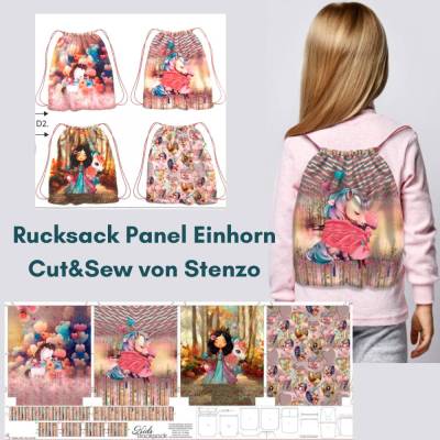 Einhorn Rucksack Panel von Stenzo, Cut and Sew, Canvas Panel Rucksack für Mädchen