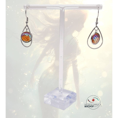 Meereszauber - Edelstahlohrringe mit Meerjungfrauen-Cabochons - Tropfenform