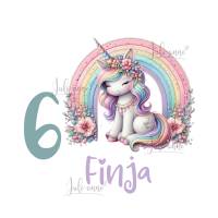 Bügelbild GEBURTSTAG Rainbow Unicorn personalisiert Name & Zahl Bild 1