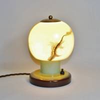 30er Jahre Tischlampe Leuchte klein antik Nachtlicht Glaslampe grün braun marmoriertes Messing 20er upcycling vintage Bild 2
