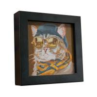 Original Mini Gemälde, handgemalt, Acrylbild, 10x10 cm, Katze, Einzelstück, mit Bilderrahmen Bild 2