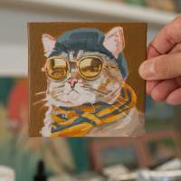 Original Mini Gemälde, handgemalt, Acrylbild, 10x10 cm, Katze, Einzelstück, mit Bilderrahmen Bild 4