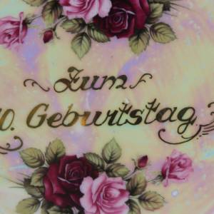 Wandteller Zum 50. Geburtstag Rosendekor Golddekor Perlmutt Schimmer Vintage 70er Jahre Bild 3