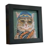 Original Mini Gemälde, handgemalt, Acrylbild, 10x10 cm, Katze, Einzelstück, mit Bilderrahmen Bild 2