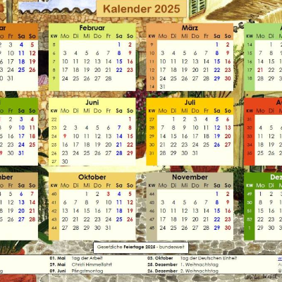 Das Jahr 2025 auf einen Blick - Download – mit Valldemossa Hintergrund, PDF – DIN A4 