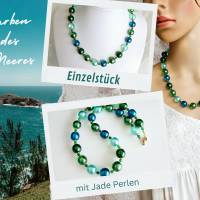 Statement Kette, klassische Perlenkette, Kette grün, türkis, petrol Bild 9