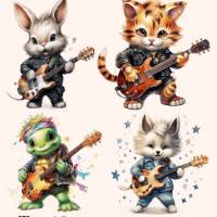 Bügelbilder Bügelmotiv Rock Rocker Gitarre Tier Musik Hund Katze Fuchs Junge Mädchen Höhe 10cm Bild 4