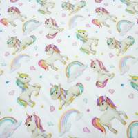 Stoff Baumwolle Jersey little unicorn Einhorn Regenbogen Herzberührt weiß multicolor bunt Kinderstoff Kleiderstoff Bild 1
