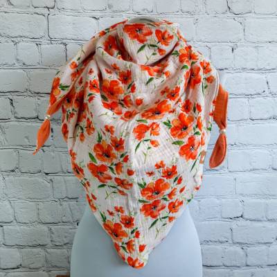 Damen XL Dreieckstuch aus Musselin - Orange Flower