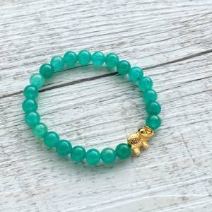 Armband grün Elefant Jade Edelsteine elastisch personalisierbar Perlen Edelsteinarmband Bild 1