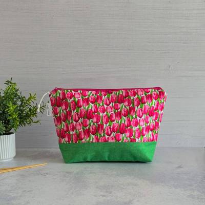 Projekttasche für Stricken | Tulpen | Stricktasche | Praktische Bobbeltasche