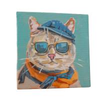 Original Mini Gemälde, handgemalt, Acrylbild, 10x10 cm, Katze, Einzelstück, mit Bilderrahmen Bild 5